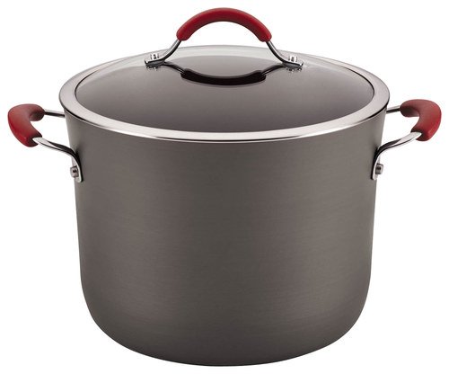  Rachael Ray - Cucina 10-Quart Covered Stockpot - Gray/Cranberry Red