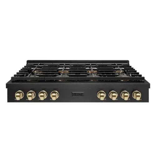 Front. ZLINE - ZLINE Autograph 48 in. 8 Burner Paramount DuoPro Gas Rangetop in Black Satin Steel and Gold Accents (PSRTBSZ-48-G) - Black Satin Stainless Steel.