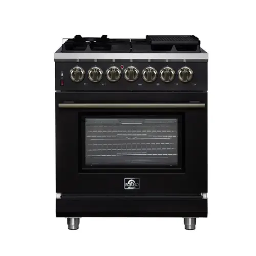 Front. Forno Appliances - Massimo 4.32 Cu. Ft. Freestanding Dual Fuel True Convection Range with Air Fryer Basket - Black.