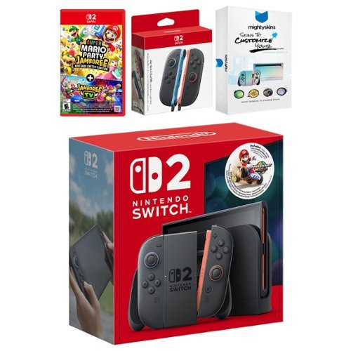 Switch 2 + Mario Kart World Bundle with Super Mario Party Jamboree, Extra Joy-Cons and MightySkins Code Bundle - Nintendo Switch 2-Front_Standard 