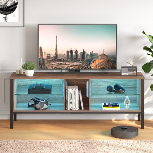 Bestier - LED Gaming Entertainment Center with Shelves for TVs up to 70" - Walnut-Front_Standard 