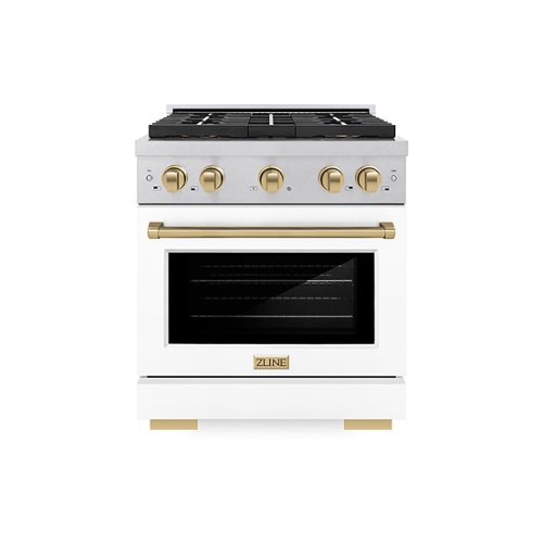 ZLINE - Autograph 30 in. 4.2 cu. ft. Freestanding Paramount Dual Fuel DuoPro Range in Satin Steel w/ White & Bronze Accents - White Matte-Front_Standard 
