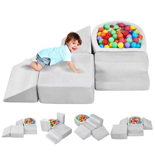 VEVOR - Climbing Toys, 5-Piece Set, Foam Climbing Blocks for Toddlers 6 Months to 3 Years, Baby Climbing Blocks with Ball Pit - Gray-Front_Standard 