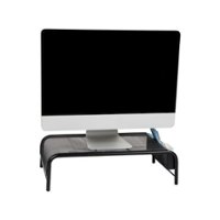 Mind Reader - Metal Mesh Monitor Stand with Storage Compartments, Black - black