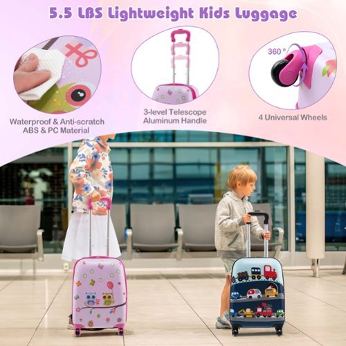 Costway 5 PCS Kids Luggage Set with Backpack Neck Pillow Luggage Tag Lunch Bag Wheels - Light Pink WHERE TO BUY