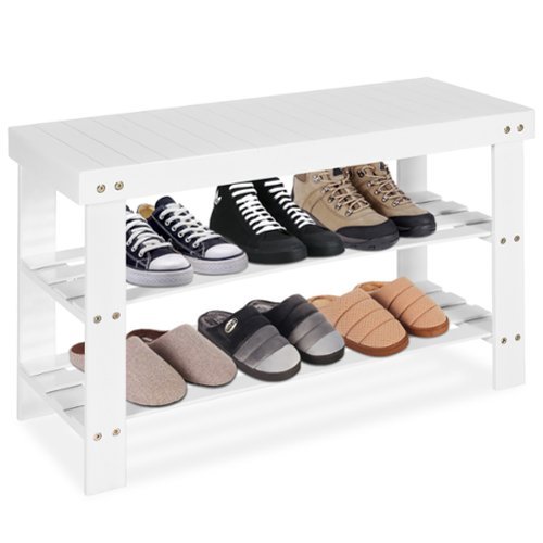 Costway Bamboo Shoe Rack Bench 3-Tier Storage Shelf Holder Home Entryway Hallway
