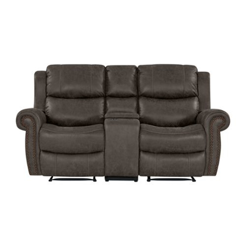 ProLounger - Di'Onna Rolled Arm Distressed Faux Leather 2 Seat Wall Hugger Recliner Loveseat With Power Storage Console - Fog Gray-Front_Standard 