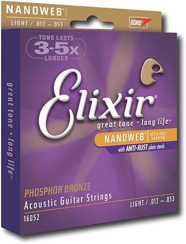  Elixir - Nanoweb Phosphor Bronze Light Acoustic Guitar Strings - Black