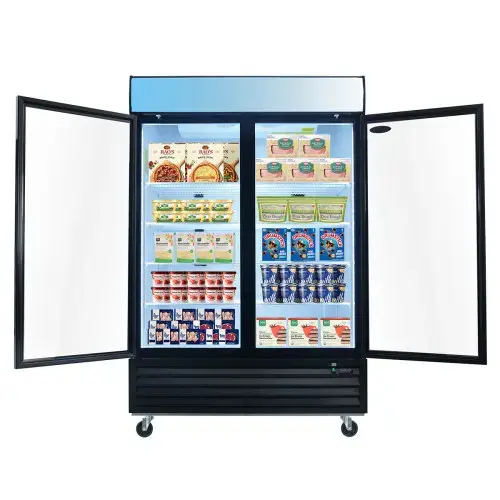 Front. WHALL - WHALL 44.7 Cu.Ft Commercial Glass Door Freezer, Upright Merchandiser, Auto Defrost, LED Light, ETL Certified - Black.