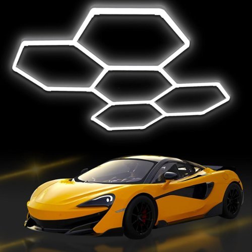 Adewalk - Hexagon Garage Lights, 192W 5 Grids LED Garage Lights - Easy Install 6500K Honeycomb Light for Workshop Warehouse - Clear-Front_Standard 