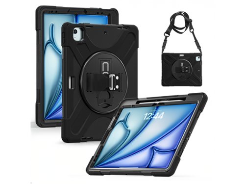 CODi - Rugged Case for iPad Air 13" (M2, M3) & Pro 12.9" (3rd-6th Gen) with Kickstand & Strap - Black-Front_Standard 