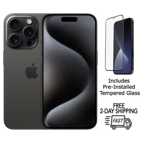 Apple - Refurbished Excellent - iPhone 15 Pro Max A2849 (Fully Unlocked) 256GB w/ Pre-Installed Tempered Glass - Black Titanium-Front_Standard 