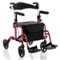 Costway - Folding Rollator Walker with Seat & 8" Wheels Supports up to 300 lbs - Red-Front_Standard