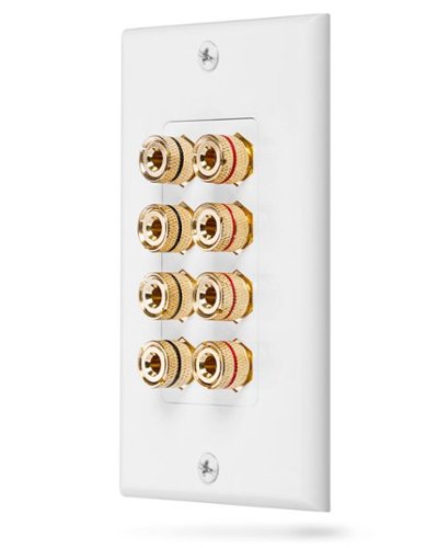 Fosmon - 1 Gang Wall Plate Cover, Gold Plated 4 Speaker Wall Plate Home Theater Copper Banana Binding Coupler for 4 Speakers - White-Front_Standard 