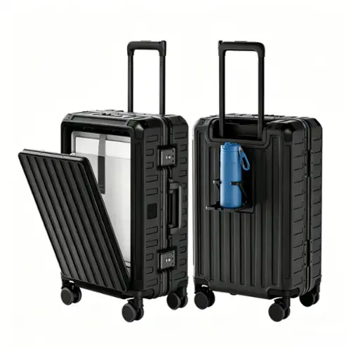 Front. LUGGEX - LUGGEX 21 Inch Zipperless Carry On Luggage, SF81 Aluminum Polycarbonate Hardside Front Opening Suitcase - ZX-Pro - Black.