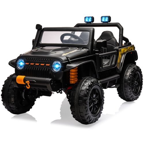 GARVEE - 24V 4WD 2-Seater Kids Ride On Truck, Electric Vehicle w/4×55W Motors, Remote, LED Lights, Music & Suspension - Black-Front_Standard 