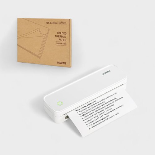 JADENS - PD-A4 Portable Thermal Printer – Wireless & USB, Ink-Free, Long Battery Life, Includes 200 Sheets of A4 Thermal Paper - White-Front_Standard 