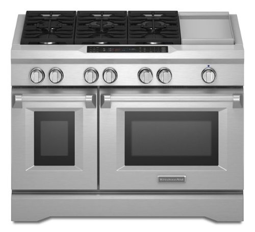  KitchenAid - 6.3 Cu. Ft. Self-Cleaning Freestanding Double-Oven Dual Fuel Convection Range - Silver