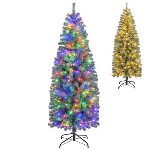 Costway - 6.5 FT Artificial Xmas Tree with 556 Branch Tips 200 LED Lights 9 Lighting Modes - Blue-Front_Standard 