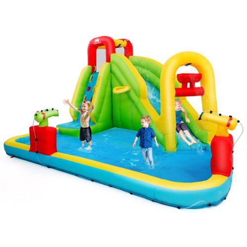 Costway - Inflatable Water Slide Kids Splash Pool Bounce House without Blower - Multicolor-Front_Standard 
