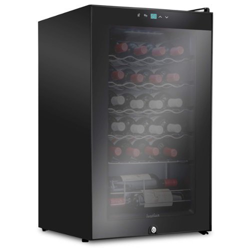 Ivation - 24 Bottle Compressor Wine Refrigerator, Freestanding Wine Cooler with Lock - Black-Front_Standard 