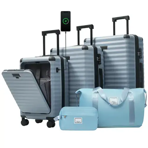 Front. Ecooso - 5-Piece Expandable ABS Spinner Luggage Set with TSA Lock, USB Port Carry-On, Cup Holder, Duffel, and Toiletry Bag - Sky Blue.