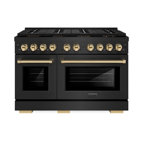 ZLINE - Autograph 48 in. Black Stainless Paramount Gas Range with 8 DuoPro Burners & Gold Accents (PSGRBZ-48-G) - Black Stainless Steel