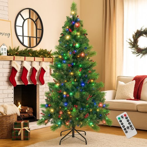 BreeBe - Prelit Holiday Tree – 6/7/8ft with Built-In 300 to 500 LED Lights - Green-Front_Standard 