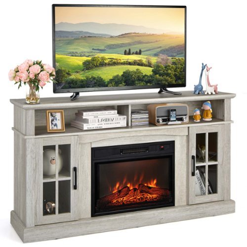 Costway - 58" Fireplace TV Stand W/ 1400W Electric Fireplace for TVs up to 65 Inches Grey - Gray-Front_Standard 