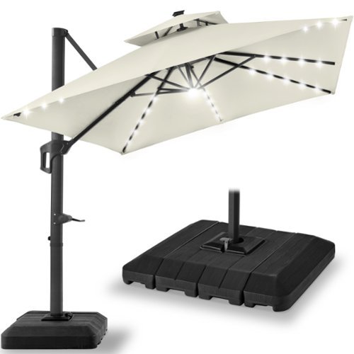 Best Choice Products - 10x10ft 2-Tier Square Outdoor Solar LED Cantilever Patio Umbrella w/ Base Included - Ivory-Front_Standard 