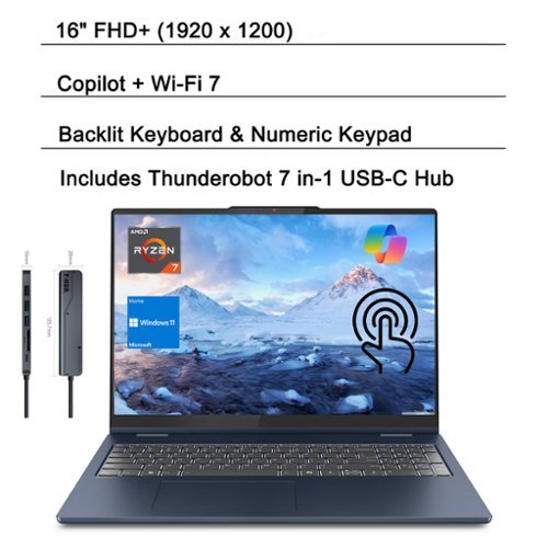 Lenovo - IdeaPad Slim 5 16" Touchscreen Laptop - AMD Ryzen 7 350, 16GB RAM - 1TB SSD - For Versatile Work & Creative Tasks - Blue-Front_Standard 