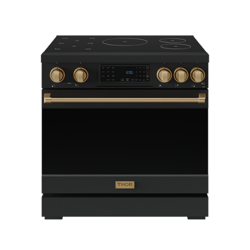 Gordon Ramsay Series by Thor Kitchen 6.0 Cu. Ft Freestanding Induction Range with Bronze Hardware - Matte Black