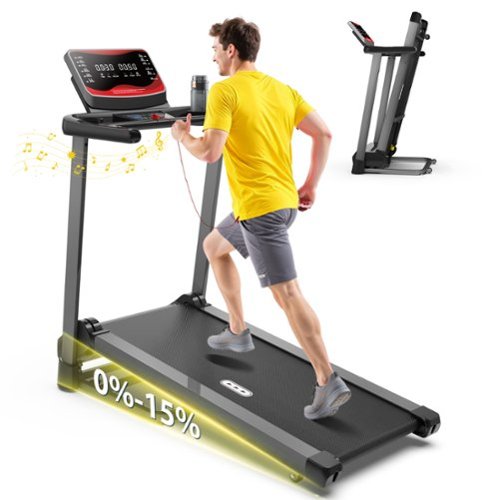 Redliro - Folding Treadmill for Home with Incline, 300 lbs Capacity, Running Machine with Bluetooth Speaker - Black-Front_Standard 