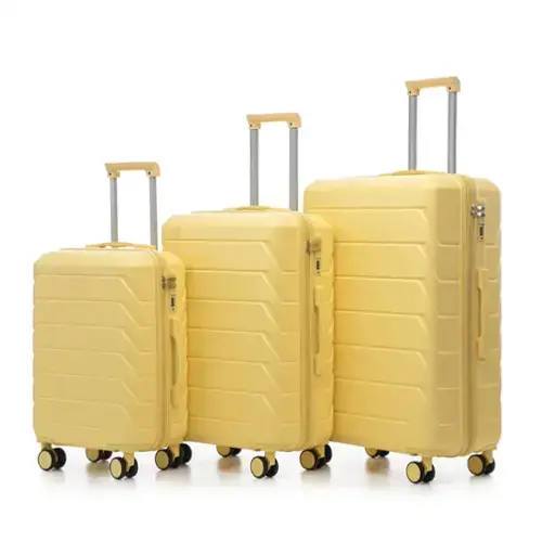 Front. HTUTWOO - ABS Spinner Wheel Luggage Sets - 20"/24"/28" 3 Pcs Carry On Suitcase, Matching Color, Combination Lock - Yellow.