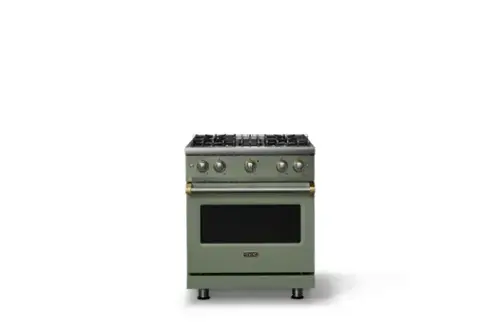Front. Viking - 30 in. Wide Pro 5 Series 4.0 Cu. Ft. Freestanding Sealed 4 Burner Gas Convection Range - Eucalyptus/Brushed Brass - Eucalyptus.