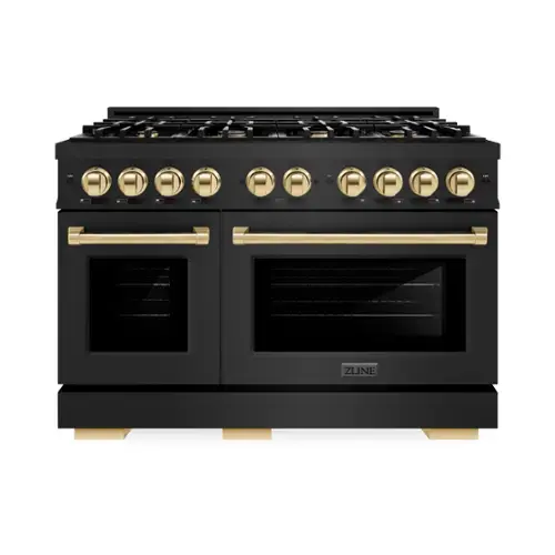 Front. ZLINE - ZLINE Autograph 48" Select Dual Fuel Range with Gold Accents (HDRBZ-48-G) - Black Stainless.