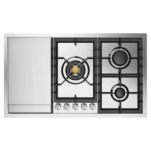 Front. ILVE - ILVE Professional Plus II Series 36 in. Gas Cooktop with 5 Sealed Burners + Griddle (Natural Gas, Satin Trim) - Stainless Steel.