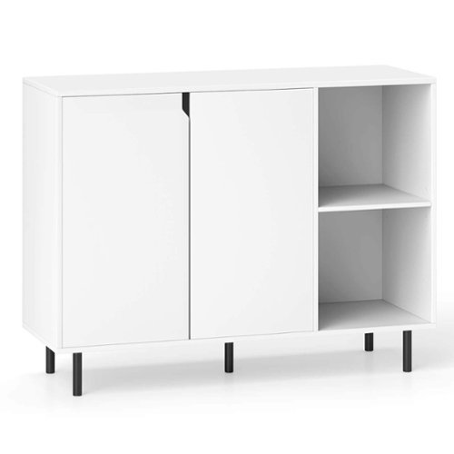 Costway Kitchen Sideboard Buffet with Adjustable Shelves 2 Doors Sturdy Metal Legs - White