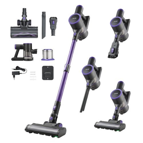 VEVOR - Cordless Vacuum Cleaner, 25KPA Max Powerful Suction, Rechargeable Anti-Tangle Stick Vacuum with Dust Cup - Purple + black-Front_Standard 