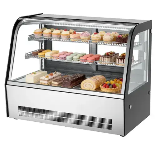 Front. VEVOR - Refrigerated Display Case, 5 Cu.Ft./145L Countertop Pastry Display Case, 2-Tier Commercial Cake Refrigerator with LED - White + Black.
