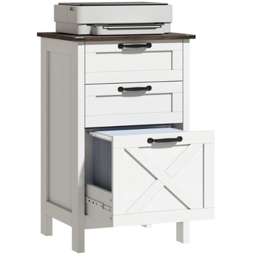 Homcom - File Cabinet with 3 Drawers, Rustic Farmhouse Office Storage Cabinet for A4, Letter Size - White-Front_Standard 
