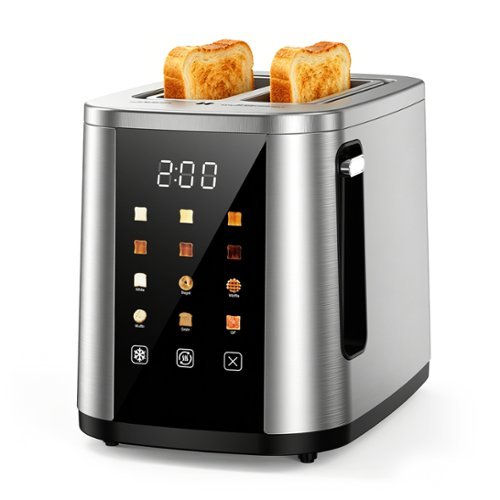 Teendow - 2-Slice Touchscreen Toaster, 800W Stainless Steel, Extra-Wide 1.5" Slots, 6 Bread Modes, 6 Shade Settings - Silver-Front_Standard 