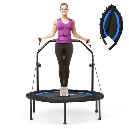 Costway - 40" Foldable Adjustable Trampoline Fitness Rebounder with Resistance Bands Home Gym - Blue-Front_Standard 