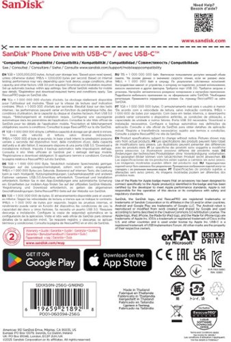 SanDisk Phone Drive 256GB USB Type-C - Maritime - Blue GLOBAL SHIPPING