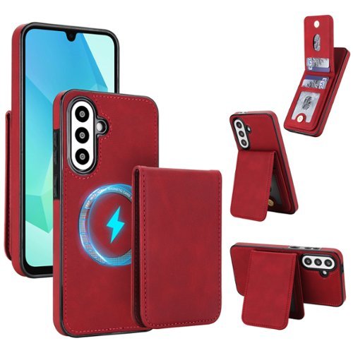 Dteck - Detachable Magnetic Wallet Case for Samsung Galaxy A17 5G,Retro RFID Blocking PU Leather Folio Cover with Card Holder - Red-Front_Standard 