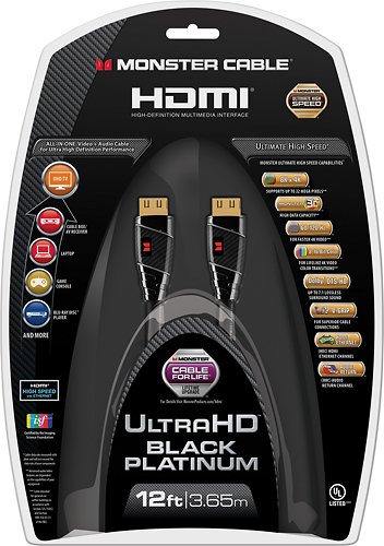  Monster - Black Platinum Line 12' 4K Ultra HD In-Wall HDMI Cable - Black