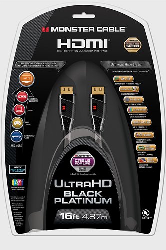  Monster - Black Platinum Line 16' 4K Ultra HD In-Wall HDMI Cable - Black