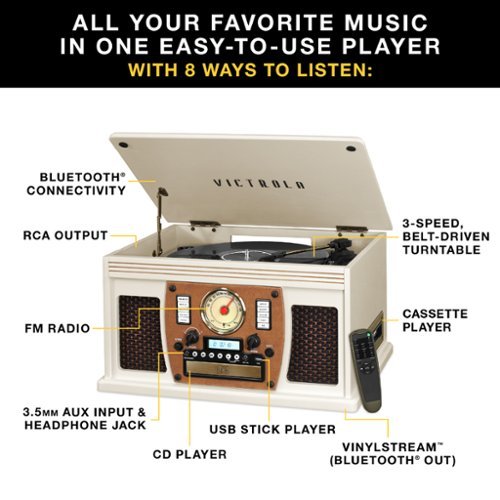 Victrola Navigator 8-in-1 Classic Bluetooth Record Player with Turntable - Black GLOBAL SHIPPING