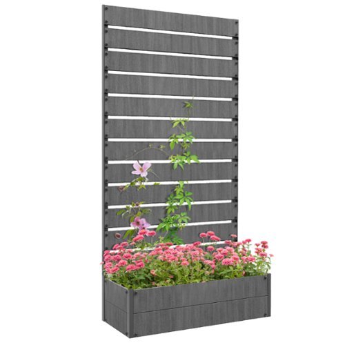 Outsunny - Planter for Climbing Plants, Raised Garden Bed with Trellis, Planter Box for Outdoor Garden - Dark Gray-Front_Standard 