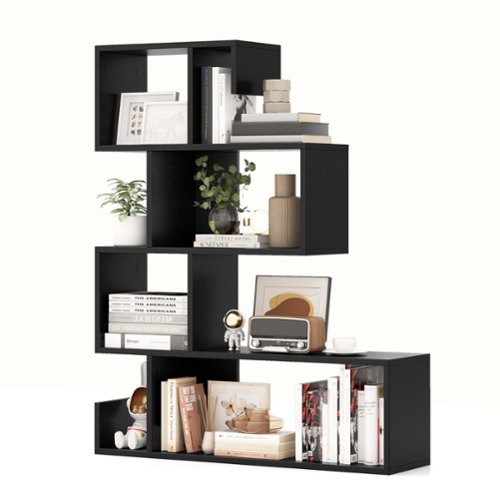 Costway - 1 PCS 5-Tier S-Shaped Bookshelf with Open Cubes Anti-Toppling Kits Freestanding Bookcase - Black-Front_Standard 